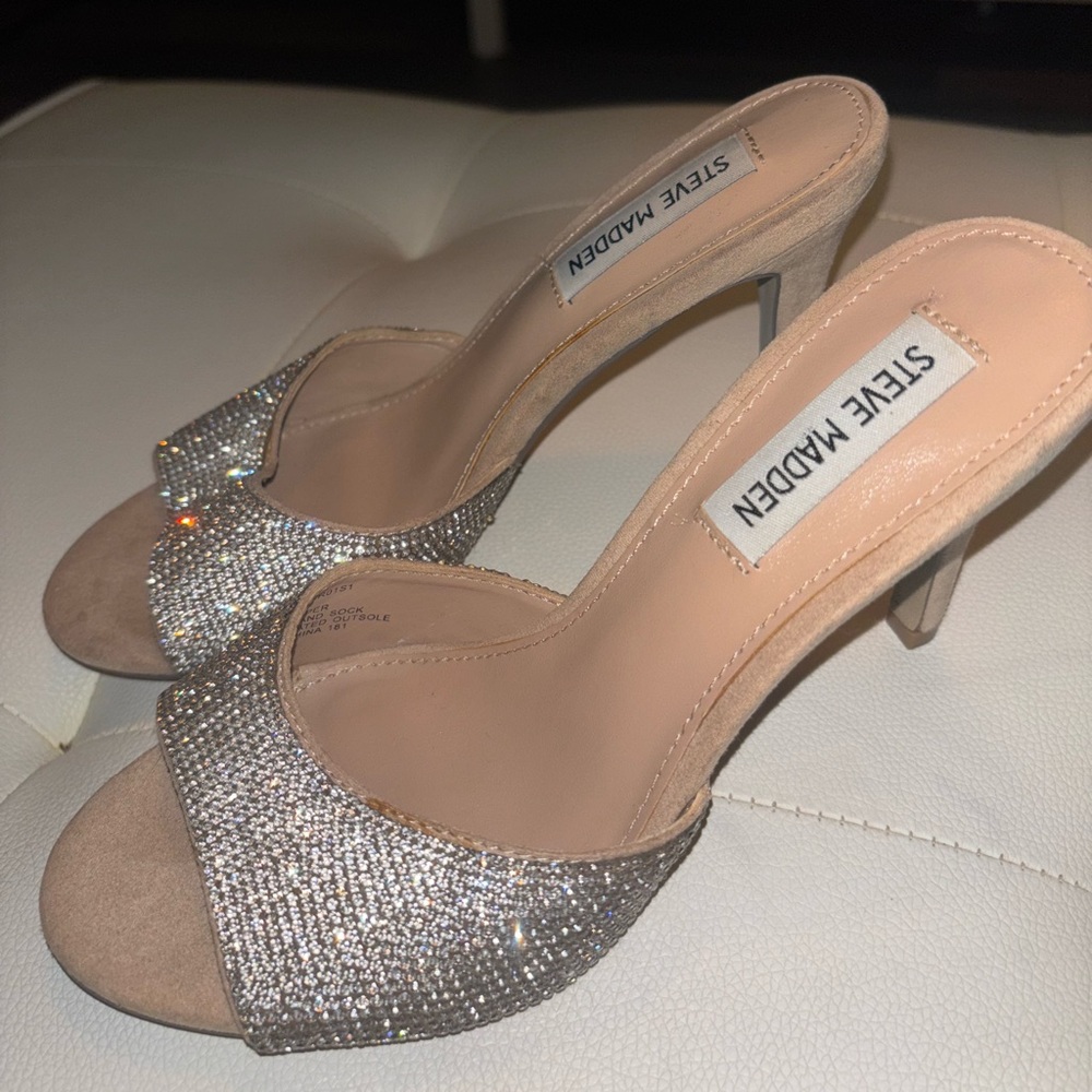 Steve Madden Silver Sparkle Open-Toe Heels